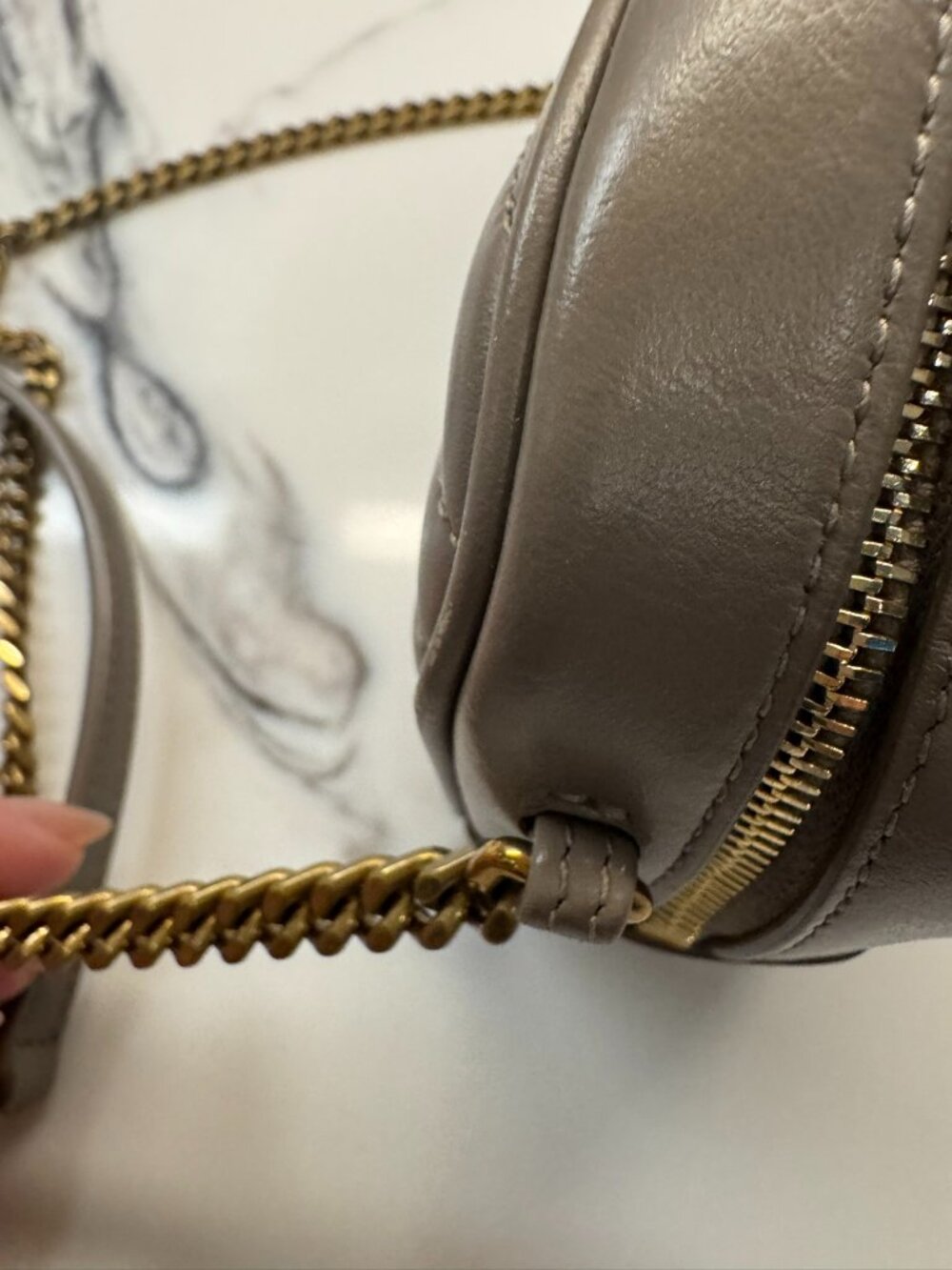 Yves Saint Laurent Taupe Quilted Leather Crossbody with Gold Chain - Picture 7 of 8